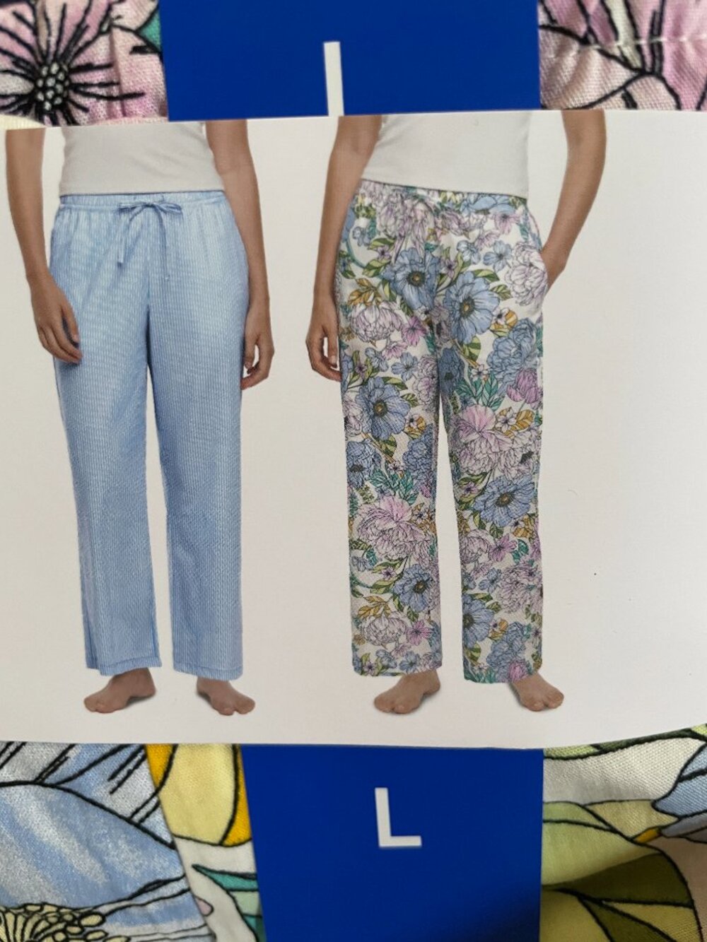 NEW GAP Womens 2 Pack Cotton PJ Pants L NWT Stripe Floral Blue Pajama - Picture 7 of 8